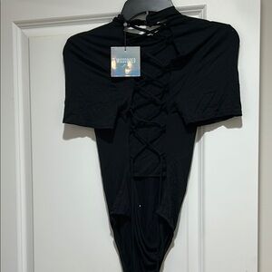 Missguided Black Lace-Up Front Bodysuit